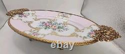 Handpainted Pink Floral PORC. LIMOGES 9 Oval Plate Legged with Handles. 16/019