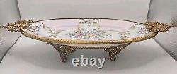 Handpainted Pink Floral PORC. LIMOGES 9 Oval Plate Legged with Handles. 16/019