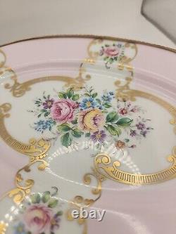 Handpainted Pink Floral PORC. LIMOGES 9 Oval Plate Legged with Handles. 16/019