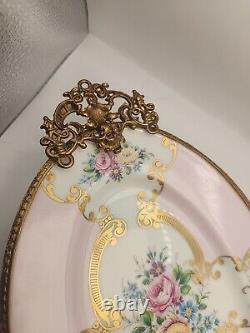 Handpainted Pink Floral PORC. LIMOGES 9 Oval Plate Legged with Handles. 16/019