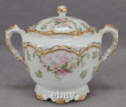 Haviland Limoges Schleiger 72 Pink Floral Blue & Double Gold Sugar Bowl
