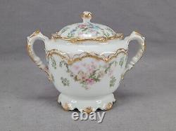 Haviland Limoges Schleiger 72 Pink Floral Blue & Double Gold Sugar Bowl