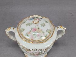Haviland Limoges Schleiger 72 Pink Floral Blue & Double Gold Sugar Bowl