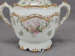 Haviland Limoges Schleiger 72 Pink Floral Blue & Double Gold Sugar Bowl