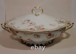 Haviland Schleiger 39E Covered Tureen Pink Blue Yellow Rose Double Gold