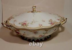 Haviland Schleiger 39E Covered Tureen Pink Blue Yellow Rose Double Gold