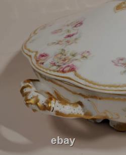 Haviland Schleiger 39E Covered Tureen Pink Blue Yellow Rose Double Gold