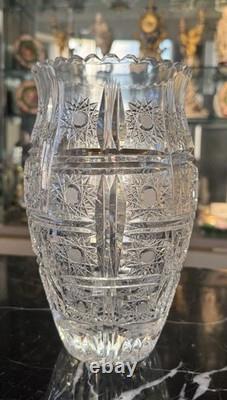 Hawkes American Brilliant cut glass C. 1800 Large Vase Genuine Crystal Hand Cut