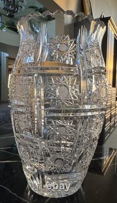 Hawkes American Brilliant cut glass C. 1800 Large Vase Genuine Crystal Hand Cut