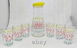 Hazel Atlas Atomic Starburst Juice Set Carafe W Ith Yellow LID & 6 Glasses