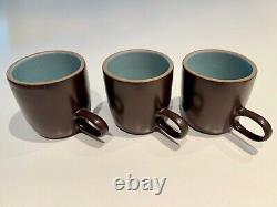Heath Ceramics 3 UNUSED VINTAGE Coffee Cups Teacups Coupe Brown & Aqua Blue