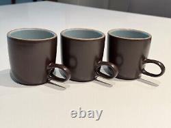 Heath Ceramics 3 UNUSED VINTAGE Coffee Cups Teacups Coupe Brown & Aqua Blue