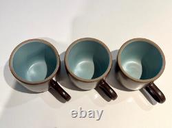 Heath Ceramics 3 UNUSED VINTAGE Coffee Cups Teacups Coupe Brown & Aqua Blue