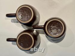Heath Ceramics 3 UNUSED VINTAGE Coffee Cups Teacups Coupe Brown & Aqua Blue
