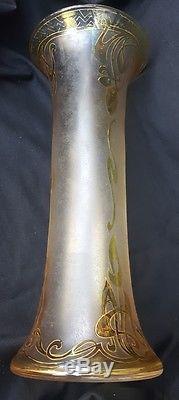 Honesdale Yellow Cut To Clear Art Glass Vase By Dorflinger 14