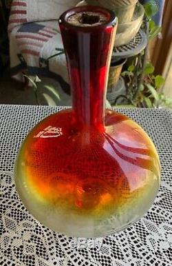Huge Blenko Amberina Decanter with Stopper Mid Century hand blown 20 1/2 Tall