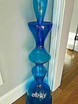 Huge Marked Blenko Glass Turquoise Blue Chess Decanter Bottle 5929L Wayne Husted