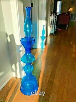 Huge Marked Blenko Glass Turquoise Blue Chess Decanter Bottle 5929L Wayne Husted