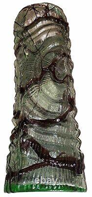 Huge Round Bohemian Art Glass Brutalist Vase Roughly Circular Base High Relief