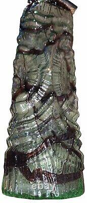 Huge Round Bohemian Art Glass Brutalist Vase Roughly Circular Base High Relief