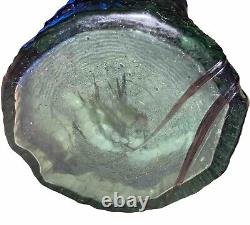Huge Round Bohemian Art Glass Brutalist Vase Roughly Circular Base High Relief