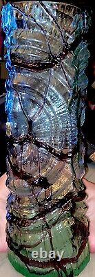 Huge Round Bohemian Art Glass Brutalist Vase Roughly Circular Base High Relief