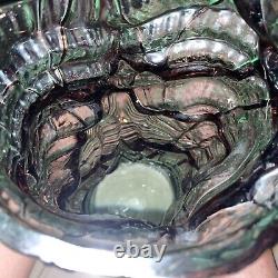 Huge Round Bohemian Art Glass Brutalist Vase Roughly Circular Base High Relief