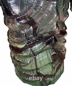 Huge Round Bohemian Art Glass Brutalist Vase Roughly Circular Base High Relief