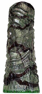 Huge Round Bohemian Art Glass Brutalist Vase Roughly Circular Base High Relief
