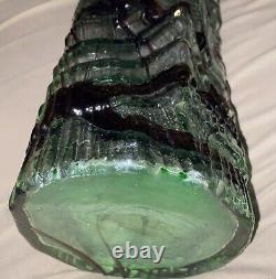 Huge Round Bohemian Art Glass Brutalist Vase Roughly Circular Base High Relief