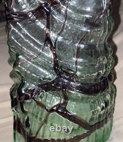 Huge Round Bohemian Art Glass Brutalist Vase Roughly Circular Base High Relief
