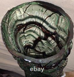 Huge Round Bohemian Art Glass Brutalist Vase Roughly Circular Base High Relief
