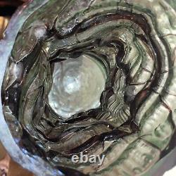 Huge Round Bohemian Art Glass Brutalist Vase Roughly Circular Base High Relief