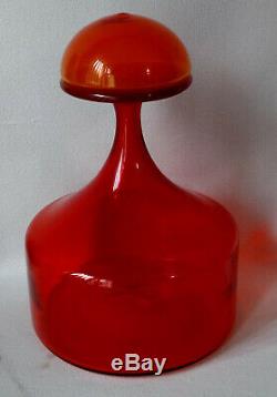 Huge Tom Connelly Greenwich Flint Craft #1143 Orange Decanter and Stopper 1969