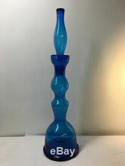 Husted Blenko #5929L Blue Architectural Floor Decanter. MCM