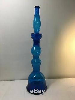 Husted Blenko #5929L Blue Architectural Floor Decanter. MCM