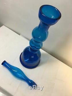 Husted Blenko #5929L Blue Architectural Floor Decanter. MCM