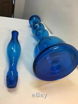 Husted Blenko #5929L Blue Architectural Floor Decanter. MCM