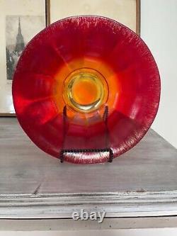 Imperial Amberina iridescent stretch glass bowl, yellow bottom