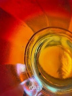 Imperial Amberina iridescent stretch glass bowl, yellow bottom