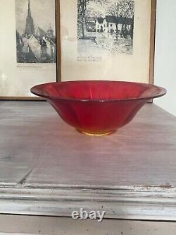 Imperial Amberina iridescent stretch glass bowl, yellow bottom