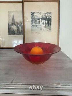 Imperial Amberina iridescent stretch glass bowl, yellow bottom