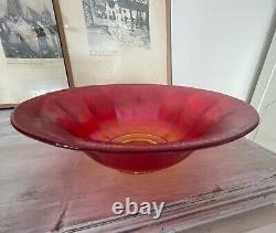 Imperial Amberina iridescent stretch glass bowl, yellow bottom