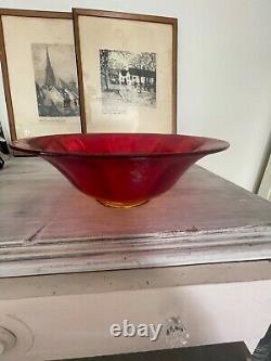 Imperial Amberina iridescent stretch glass bowl, yellow bottom