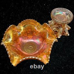 Imperial Marigold Carnival Glass Punch Bowl with Base Hobstars & Arches Pattern