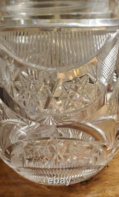 Impressive Antique Centerpiece Cut Glass Crystal Punch Bowl Hobstar File Drape