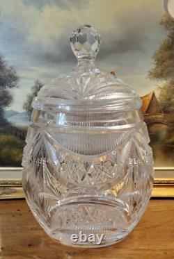 Impressive Antique Centerpiece Cut Glass Crystal Punch Bowl Hobstar File Drape