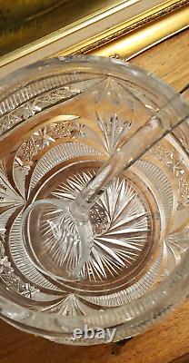 Impressive Antique Centerpiece Cut Glass Crystal Punch Bowl Hobstar File Drape