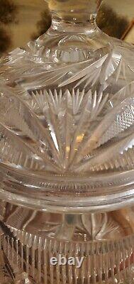 Impressive Antique Centerpiece Cut Glass Crystal Punch Bowl Hobstar File Drape