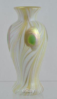 In the Manner of STEUBEN AURENE Gold Feather Vase. 6.25 High